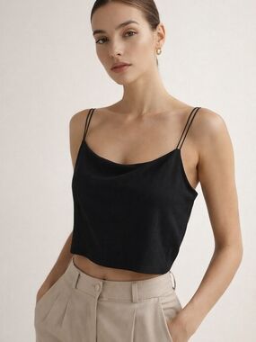 Forever 21 Black Minimalist Cami Crop Top Double Strap Y2K CleanGirl  Essential